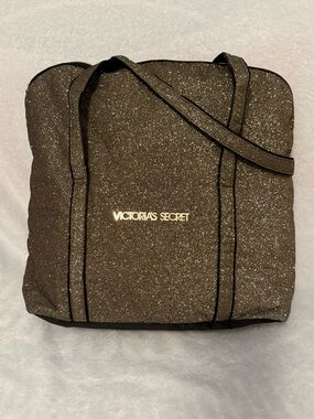 NWOT Victoria's Secret Gold Sparkle Tote Bag with Black Trim